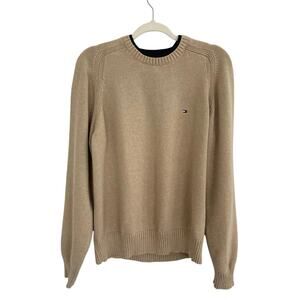 Beige Cotton Tommy Hilfiger Crew Neck Pullover Sweater